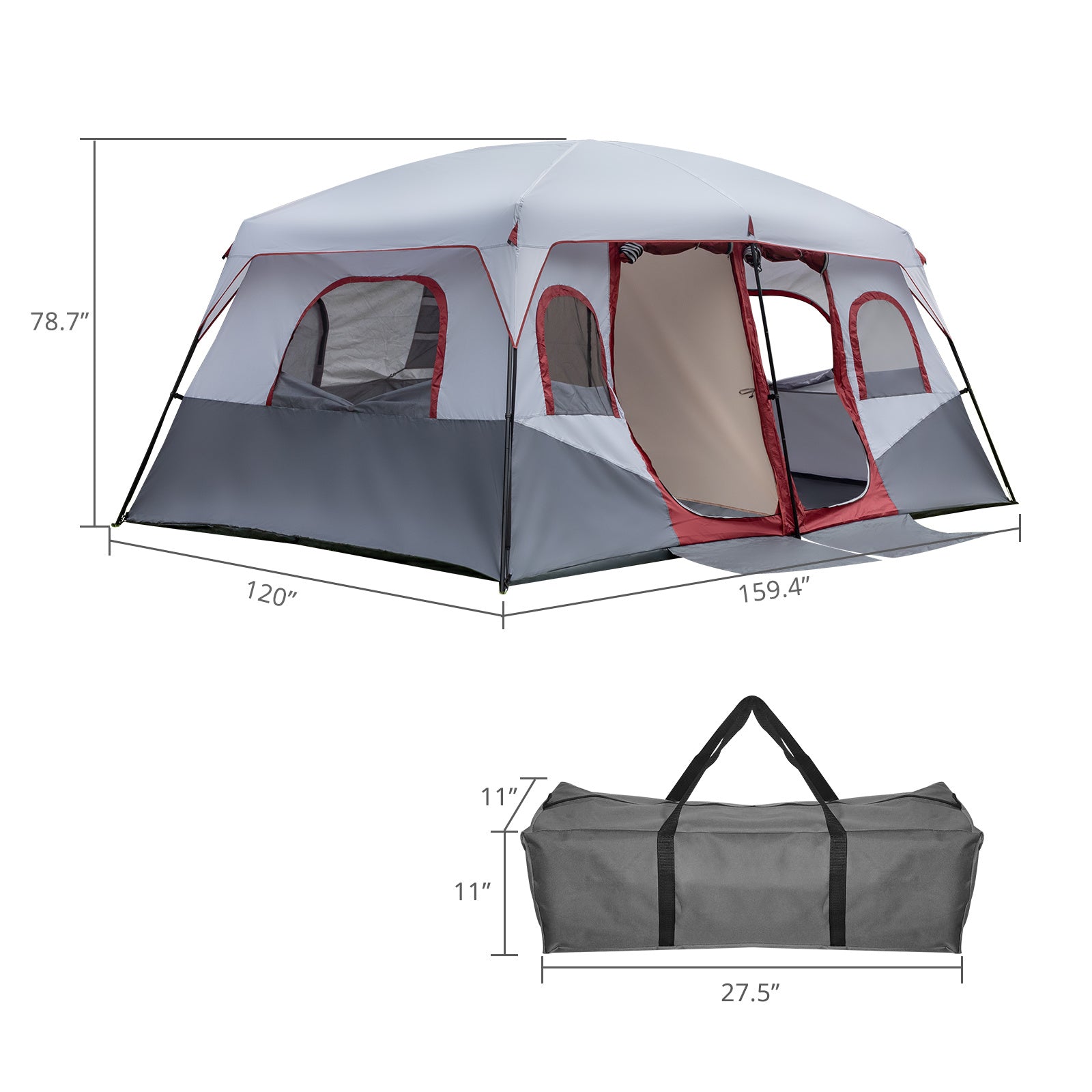 10 Person Red, White, And Gray Two Room Camping Tent